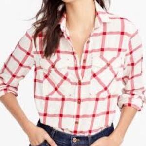 J. Crew Cream and Red Plaid Button-Up Shirt